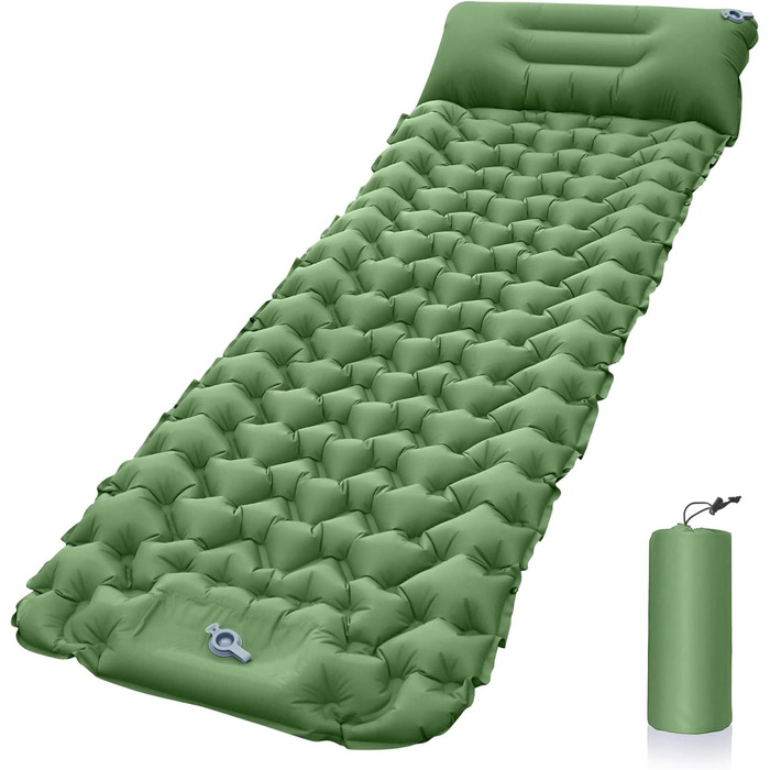 Каретка самонадувна туристична ізомат з подушкою, вологостійка та легка для кемпінгу та подорожей (зелена)