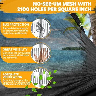 Гамак для кемпінгу NATUREFUN з москітною сіткою | Легкий, 300 кг, дихаючий, швидковисихаючий, нейлон, армійний зелений