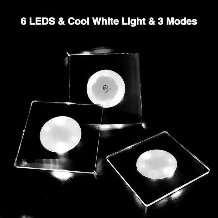 MEDOYOH 8-Piece Square Cool White LED Coasters for Drinks, ON/Off Switch Drink Coasters Set, Waterproof Coasters Glowing for Glasses Bottles Parties Weddings Bar Christmas