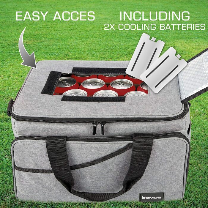 Foldable Cooler Bag 25L/45L/52L - Outdoor Cooler Box with 16h Cooling Function and Carrying Straps, Waterproof Picnic Bag Insulated Bag with Shelf, Insulated Bag - Anthracite or Grey - IceBreezer (Grey - Size S: 25L)