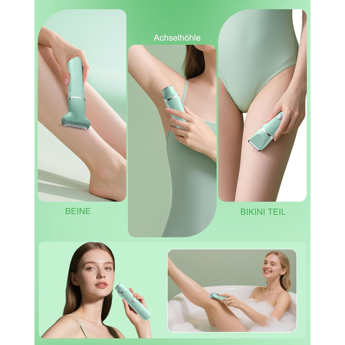 Електричний жіночий триммер 3-в-1 для тіла та обличчя, водонепроникний, зелений