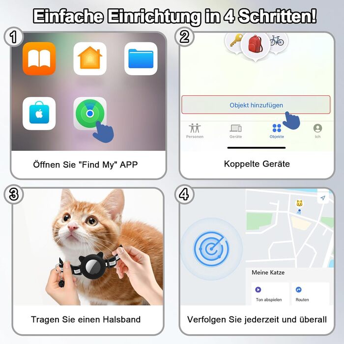 Нашийник для кота Robofun з GPS трекером, світловідбиваючий, регульований, чорний (сумісний з Airtag, iOS)