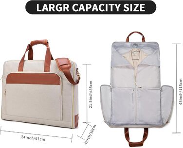 Portable Garment Bag, Men's Garment Bag for Business Travel, Large Leather Travel Bag with Shoe Compartment (Size L, Beige)