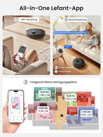 Робот-пилосос LEFANT M1 Pro: з картографією, функцією миття, 5500Pa, для тварин, керування через додаток/Alexa, білий/чорний