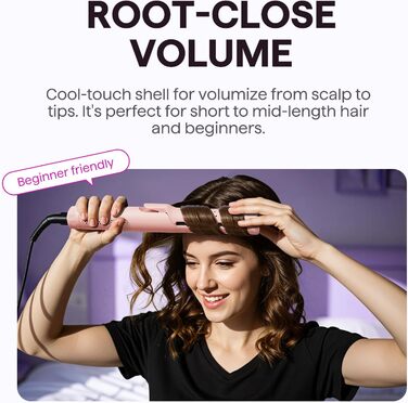 Wavytalk Airstyler: 2-в-1 випрямляч та локонова зачіска з охолодженням 360°, рожевий, нагрівання за 30 секунд