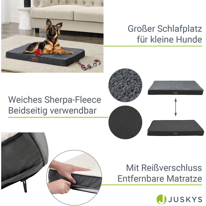 Ортопедичне ліжко для собак Juskys Milow, 76x51 см - м'яке та стабільне, знімний та пральний чохол. Підходить для маленьких собак - сірий колір.