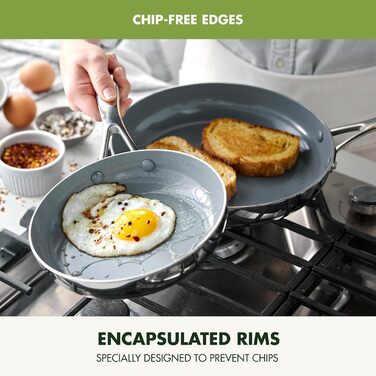 Набір сковорідок GreenPan Valencia Pro: 20.3 см та 25.4 см, нержавіюча сталь, 3-шарове покриття, керамічне антипригарне покриття без PFAS/PFOA