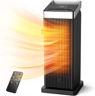 OMISOON Heater 2000W, ECO energy-saving, PTC thermostat heating with 90° oscillation, 24h timer, wind setting, multiple protection, remote control, 4 modes, for home, bedroom, office