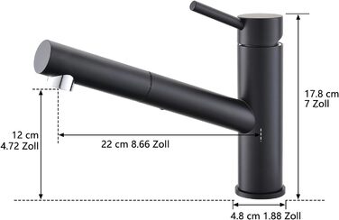 Кухонний змішувач AIMADI висувний чорний з 3-х режимним душем, 38 см шланг, однорідний змішувач для холодної та гарячої води, підходить для раковини та кухонного острова, водоспад, чорний колір