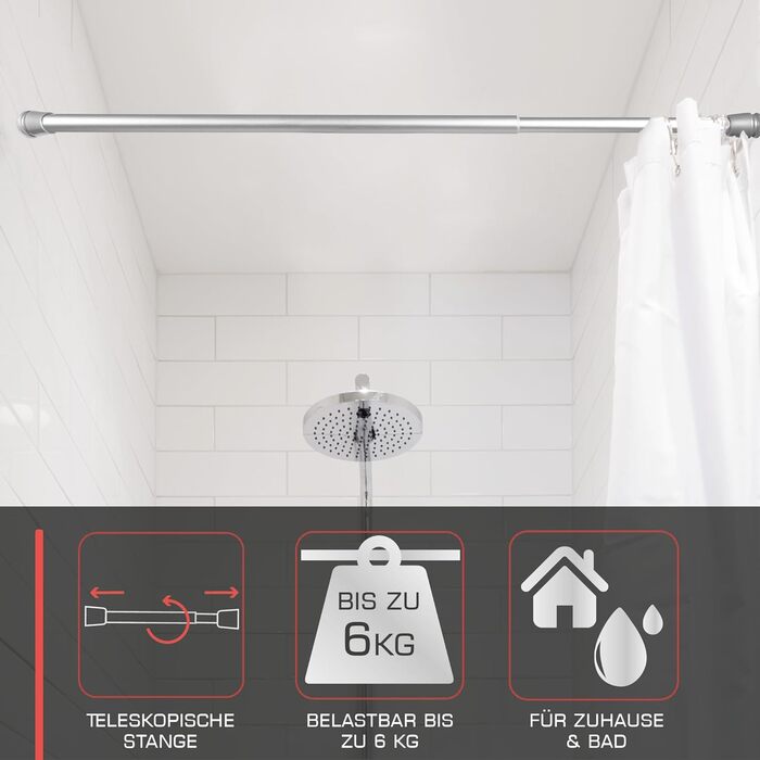 Штанга для душу та шторки без свердління, регульована – Gardinenstange (115-200 см, алюміній)