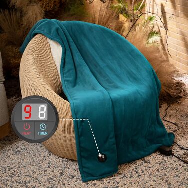 Електрична ковдра GOTCOZY 130x180 см з 10 режимами нагріву та таймером, блакитна