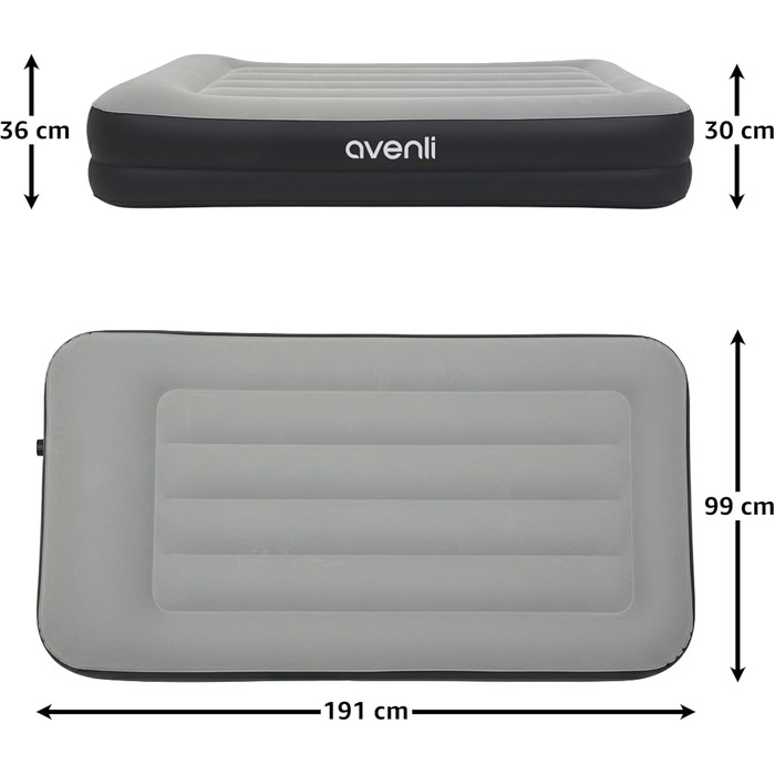 Надувний матрац-ліжко AVENLI для 2 осіб з інтегрованим насосом, флаокована поверхня, 191x99x36 см (для кемпінгу та дому)
