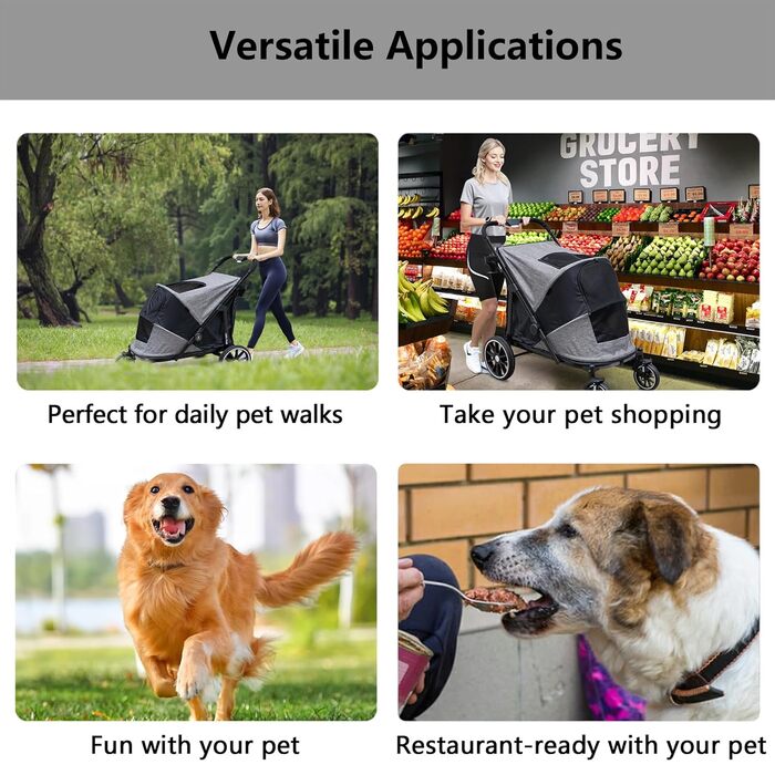 Візок для собак з одним клавішею, складаний, до 50 кг, сірий. Підходить для великих собак та котів, 100 x 48 x 96 см