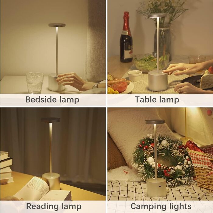 LED-лампа Hapfish на акумуляторі, 8000mAh, бездротова, з пультом, алюміній, 3 режими, регулювання яскравості, для столу, нічника, балкону (срібна)