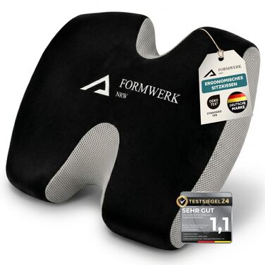Ортопедична подушка для сидіння Formwerk NRW - Преміум ергономічна подушка для офісу та авто з 3D Memory Foam, сертифікат OEKO-TEX-100 (60-100 кг), чорний