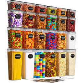 Набори контейнерів для зберігання продуктів з кришкою, 24 шт. Герметичні контейнери для меду, цукру, круп. З ручкою та етикетками