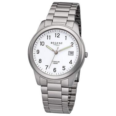 Чоловічий годинник REGENT з титановим браслетом та корпусом 36 мм, кварцовий, арабські цифри, дата (білий)