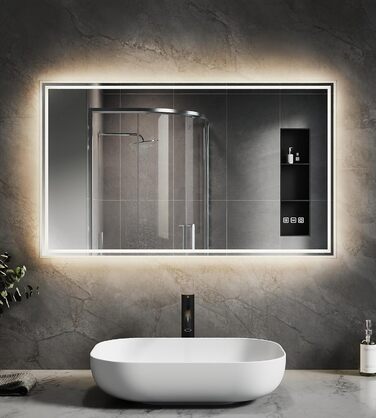 Дзеркало для ванної кімнати SVNR з підсвічуванням, 40x60 см, LED, алюмінієва рама, захисне скло, IP44, 4 кольори світла, проти запотівання