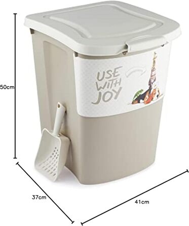 Rotho Archie Pet Food Container 38L with Lid - BPA-Free Plastic, Multi-Color, Beige - Large Capacity Storage