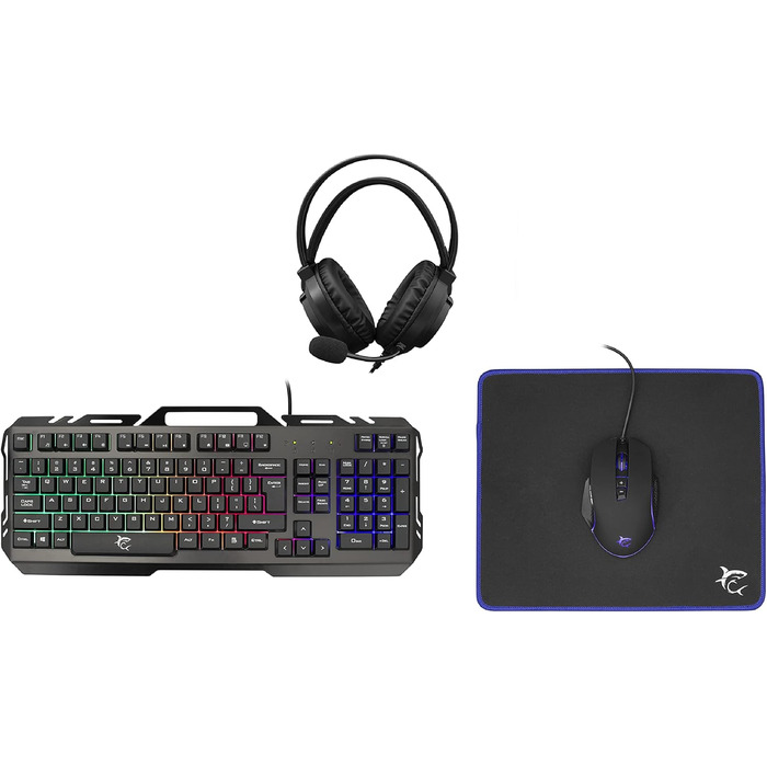Ігровий набір White Shark Cheyenne 4-в-1: миша з LED-підсвічуванням, клавіатура з Anti-Ghosting, гарнітура з мікрофоном та килимок для миші, чорний