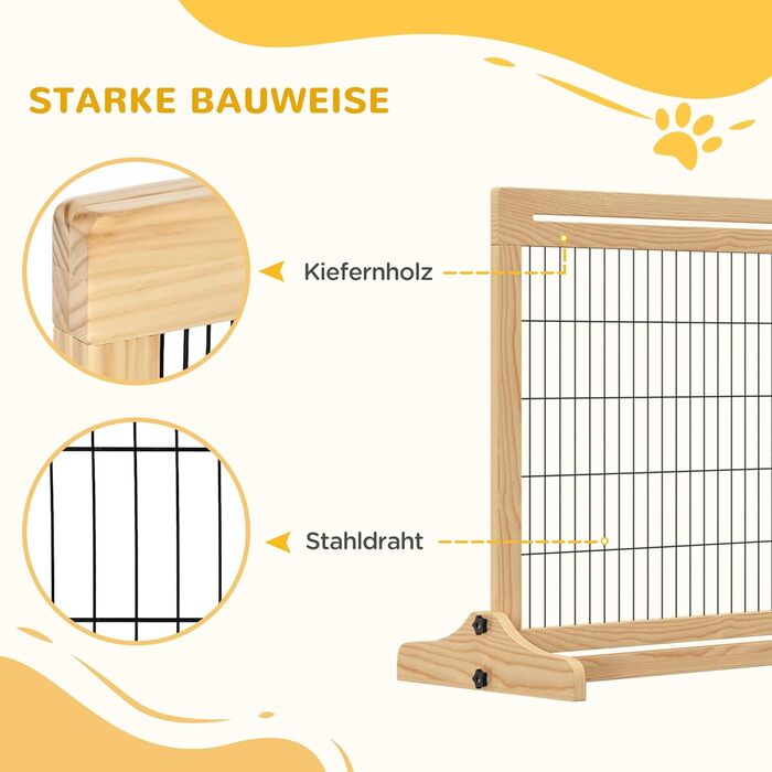 PawHut Wooden Pet Gate - Extendable Dog Barrier with Footrest, Freestanding Safety Gate for Stairs, Fireplace, Oven - 104-183 x 36 x 69 cm