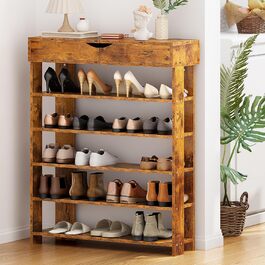 Soges 5-Tier Shoe Rack Shoe Cabinet Wood, 75 x 30 x 94.5 cm Shoe Storage Rack for Living Room, Entrance Hall, Hallway, (Retro)
