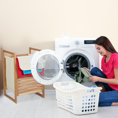 Relaxdays Walnut Laundry Basket with Lid