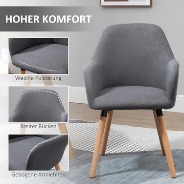 HOMCOM Dining Chair Upholstered Chair with Anti-Slip Dark Grey Linen Fabric Beechwood 56x60x85 cm for Living Room & Dining Area