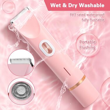 Електричний тример для бікіні 2-в-1 для жінок, водонепроникний IPX7, USB, рожевий