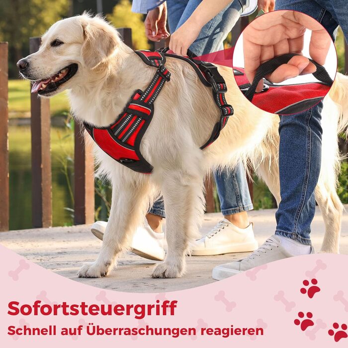 Шлейка для собак Funfox, середня порода, анти-тяга, з ручкою та світловідбиваючими смугами, без заплутування, червона (L)