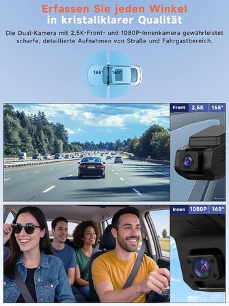 Відеореєстратор Veement Dashcam Auto: 2.5K+1080p, міні камера, нічне бачення, G-сенсор, паркувальний режим, 32GB карта, чорний