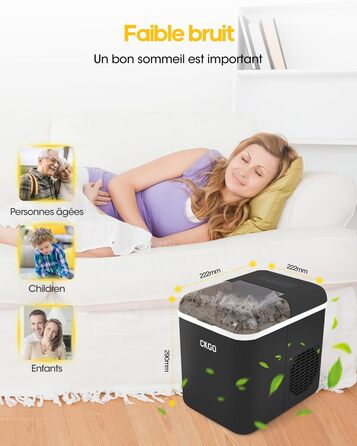 Smart Ice Maker Machine with WiFi Control - 15KG Daily Output, Fast Ice Production (6 mins/9 cubes), Self-Cleaning, 2 Sizes, for Kitchen, Office, Bar, Party, RV (Black)