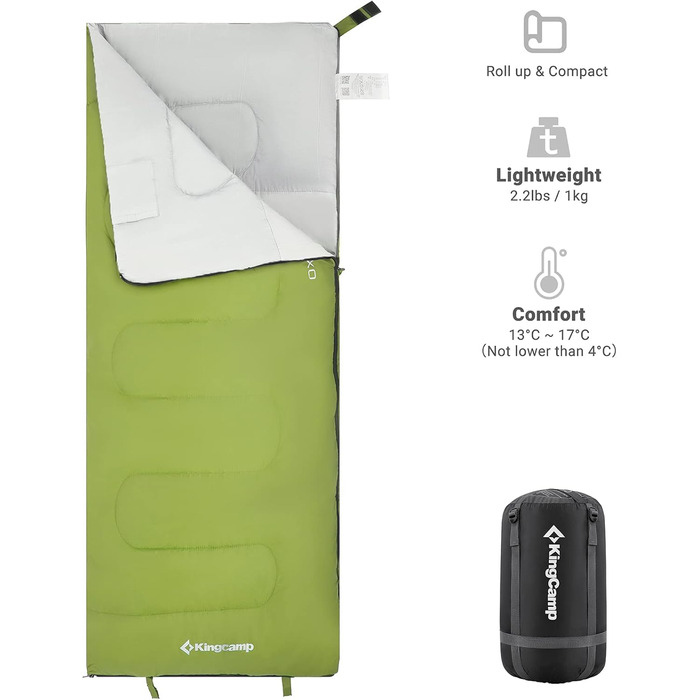 KingCamp 3-Season Sleeping Bag - Lightweight, Water-Resistant & Warm for Adults & Kids - Camping & Outdoor