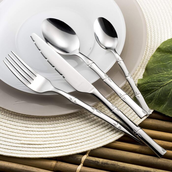 Amefa Karma Cutlery Set | round handle design with bamboo decoration | 24-piece | dinner cutlery for 6 people