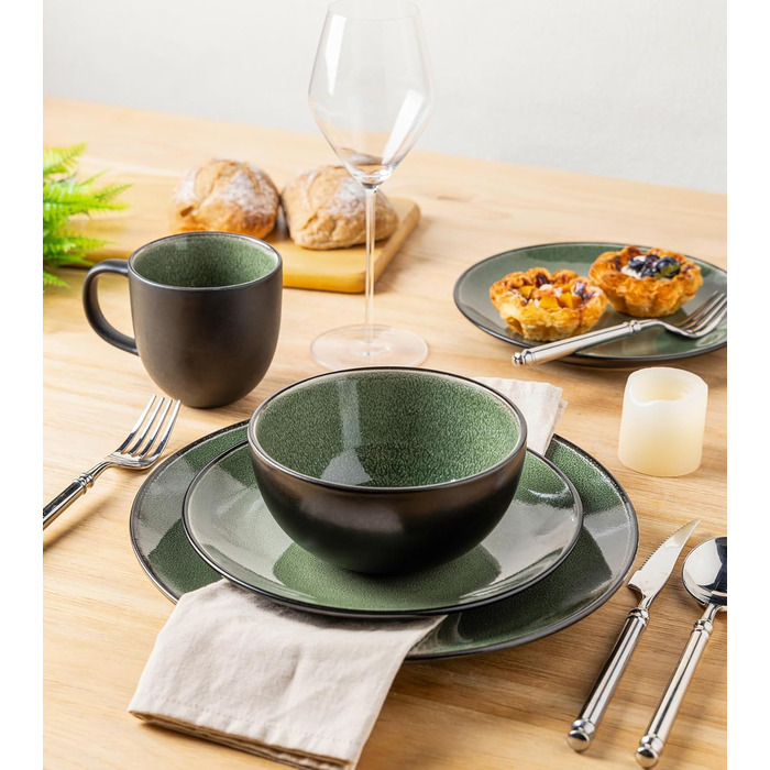 Набір посуду GBhome з реактивної глазурі для 6 осіб (18 предметів), ручна робота, кераміка, безпечний для мікрохвильовки та посудомийної машини, набір тарілок та мисок