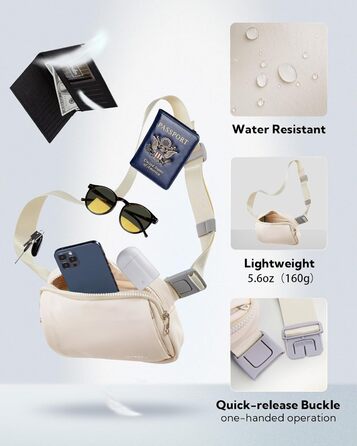 WATERFLY Поясна сумка на пояс для чоловіків та жінок: Стильна нагрудна сумка для спорту та моди, водонепроникна, маленька сумка на стегно для активного відпочинку, подорожей, походів, фестивалів (Бежева)