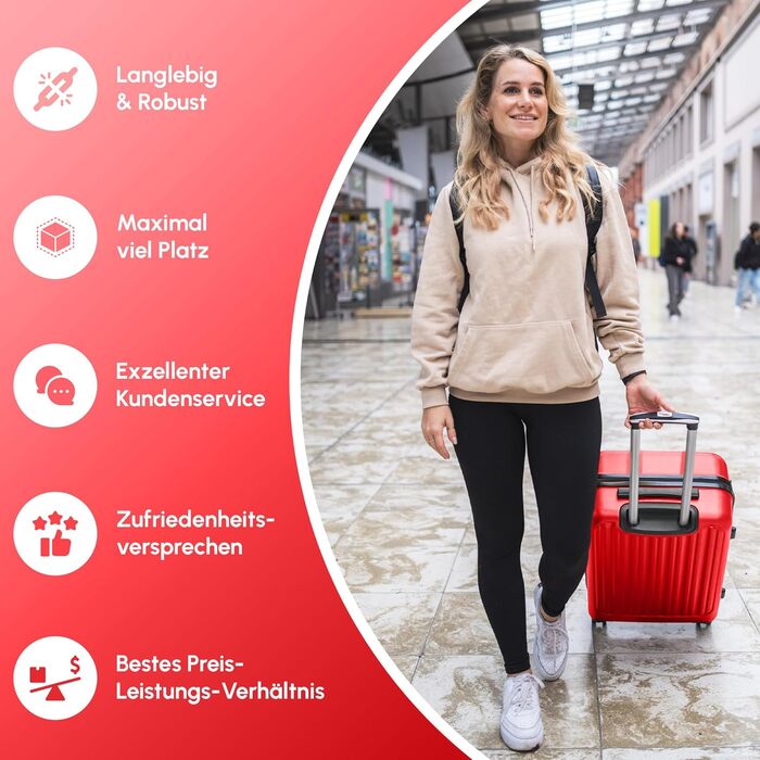 ABS валіза Hartschalenkoffer Easy Move - ергономічна, безпечна, компактна, з 360° колесами та кодовим замком. Ідеальна для подорожей. Червоний колір.