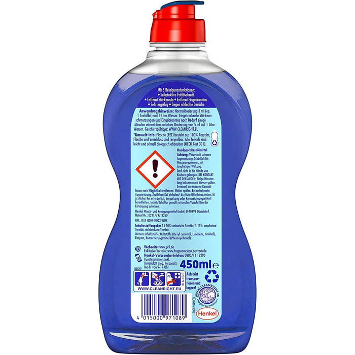 Засіб для миття посуду Pril 5 Plus Kraftgel Ultra Plus з активною формулою проти жиру, 450 мл (набір 8 шт)