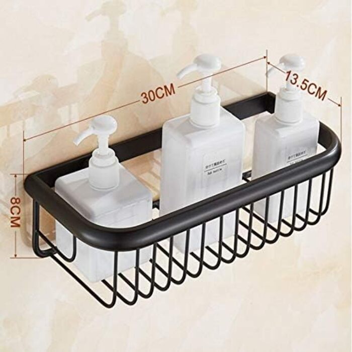 Shower caddy with oiled bronze finish, wall-mounted, bathroom shelf, storage holder for bath soap and shampoo, 30 cm length