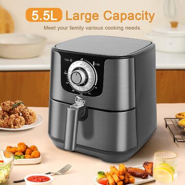 Фритюрниця повітряна, 4L, XL, для 2-6 осіб, 1500W, без олії, з антипригарним кошиком, 32 рецепти, білий колір