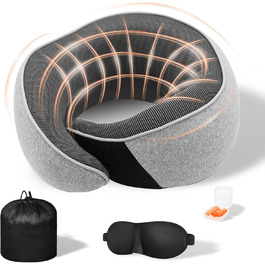 Подушка для шиї у літак, Memory Foam, регульована, з навушниками та маскою для сну, для подорожей