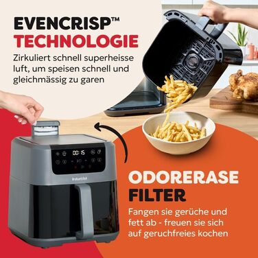 Фритюрниця готує повітрям Instant Pot Vortex Compact Trüffel Grau 5 л з антипригарним покриттям, 4-в-1 (смаження, сушка, випічка, підігрів)