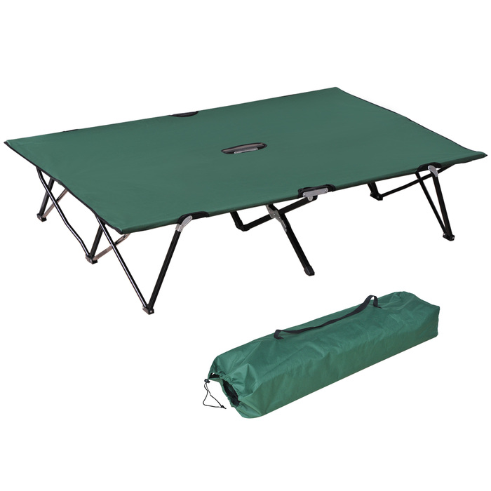 Outsunny Camping Bed for 2 People, Supports up to 136 kg, Folding Bed with Carry Bag, Oxford Green Black, 193 x 125 x 40 cm for Outdoor Adventures