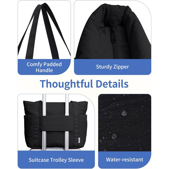 Сумка жіноча Narwey Shopper велика, легка для роботи, школи, університету, сумка-тоут з багатьма відділеннями, чорна