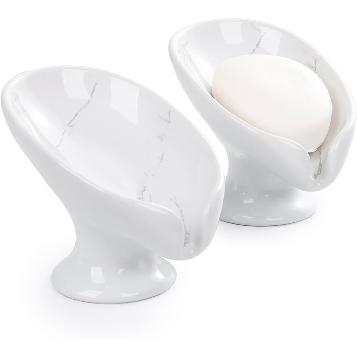 Підставка для мила самостійно спорожняється, з дренажем, для ванної кімнати, кераміка, мармур, порцеляна, декоративна, без присосок ANTIS'S HOME, 1 шт. - Мармур (2 шт.)