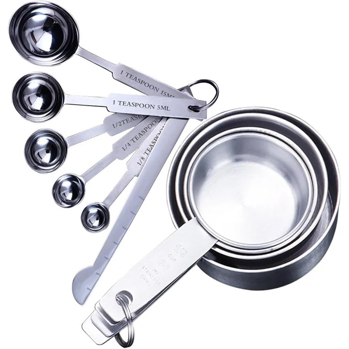 Measuring Spoon Set 8/10-Piece Stainless Steel Measuring Cups and Spoons, Stackable Serving Spoons, DIY Tools, Kitchen Accessories (11 Pieces)