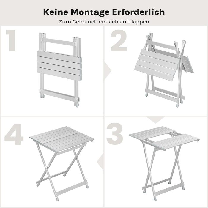 Складний алюмінієвий стіл WOLTU для кемпінгу, саду, балкону - 50.5x59.5x47 см (срібний)