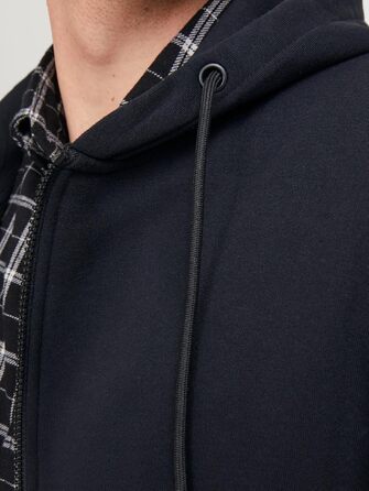 Чоловіча однотонна толстовка з капюшоном на блискавці Jack & Jones Zip Hoodie, чорна, розмір 4XL