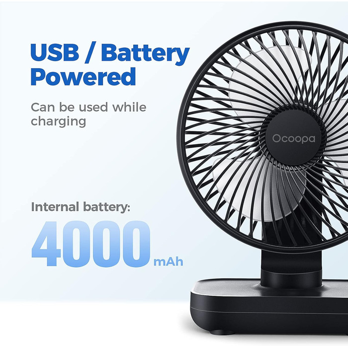 USB вентилятор OCOOPA Ultra Leise - портативний міні-вентилятор для столу, дому та офісу, 4 швидкості, 4000mAh, чорний/темно-синій