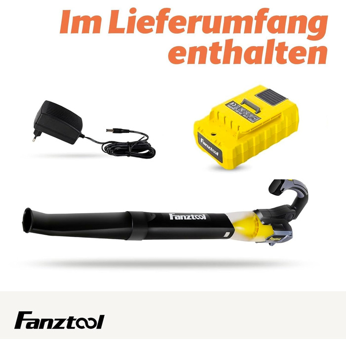 Акумуляторний повітродув FANZTOOL 20V 4.0Ah з регульованою ручкою, 2 швидкості, знімна труба, до 250 км/год, 10 м³/хв, для тераси і догляду за садом